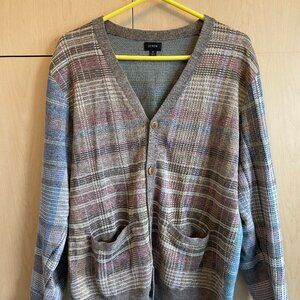 Men's J. Crew Linen-Cotton cardigan in Madras Jacquard, Medium